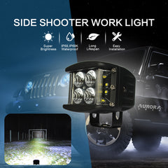 Aurora - 3 Inch LED Cube Light w/Side Shooter Beam